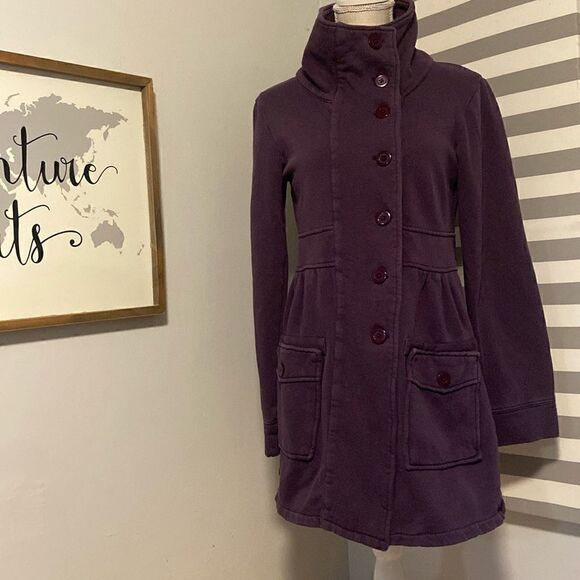 Prana Purple Breathe Button Up Mock Neck Long Line Jacket Size Small - Picture 1 of 9